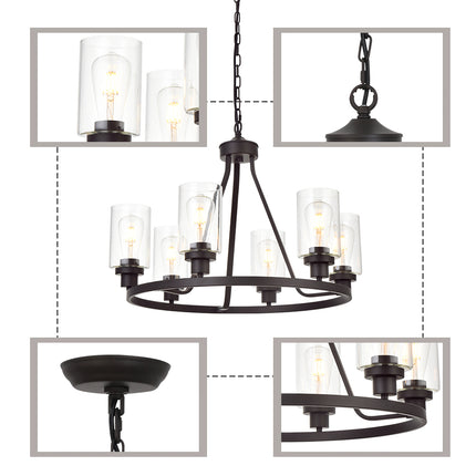 MELUCEE 6-Light Glass Chandelier Farmhouse Lighting, Kitchen Island Lighting Dining Room Light Fixtures Hanging