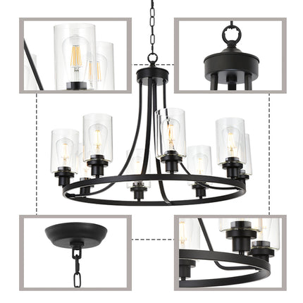 MELUCEE Black Chandelier 8 Lights, Kitchen Island Lighting Industrial Chandelier with Clear Glass Shade
