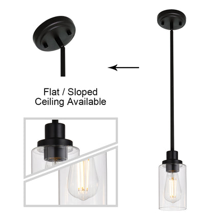 MELUCEE Black Pendant Light 1-Light Modern Dining Room Lighting Fixtures Hanging Mini Chandelier Lighting for Kitchen Island