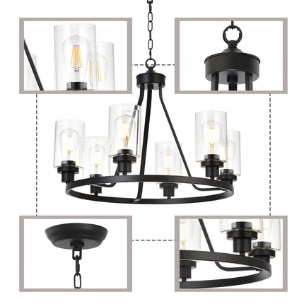 MELUCEE 6-Light Chandeliers for Dining Room, Farmhouse Lighting Black Light Fixtures Ceiling Hanging