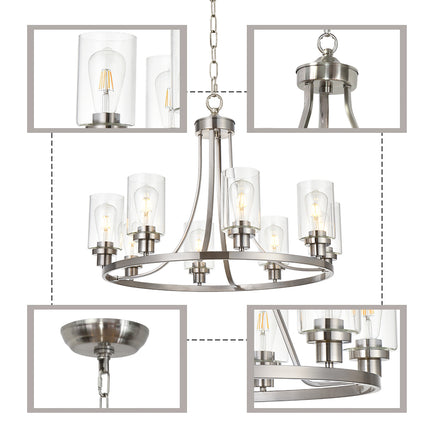 MELUCEE Modern Chandelier Brushed Nickel Finish 8 Lights, Dining Room Lighting Fixtures Hanging