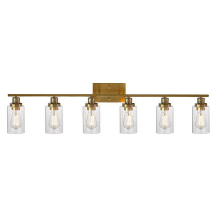 MELUCEE 6-Light Modern Bathroom Vanity Light Fixtures Brass Finish, Indoor Wall Lights with Glass Shade