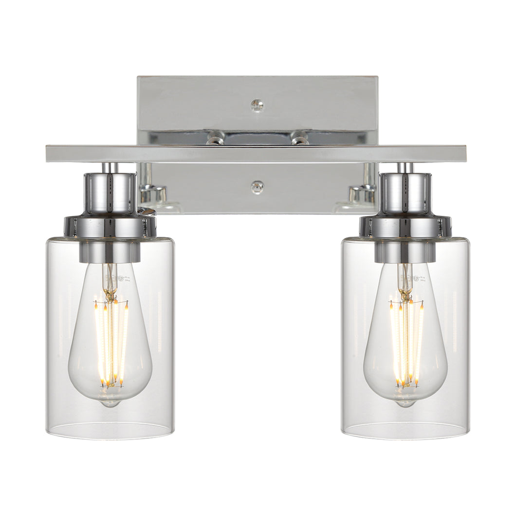 MELUCEE 2-Light Chrome Wall Sconce Industrial with Clear Glass Shade and Metal Base