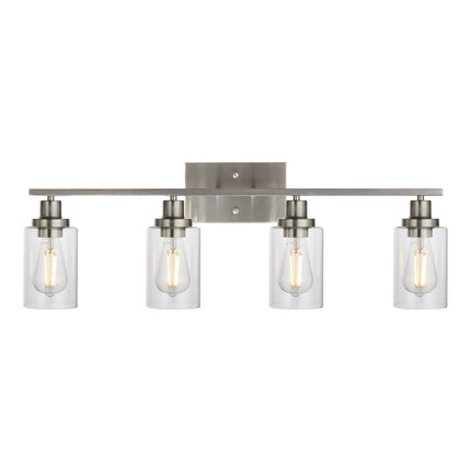 MELUCEE Bathroom Light Fixtures Brushed Nickel 4 Heads Modern Vanity Lights Wall Sconce with Clear Glass Shade