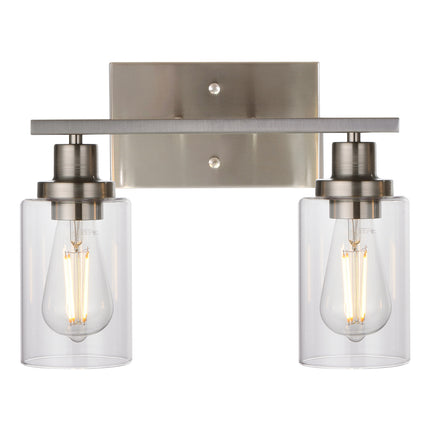 MELUCEE Metal Wall Lights with Clear Glass Shade 2 Heads Bathroom Light Fixtures Brushed Nickel