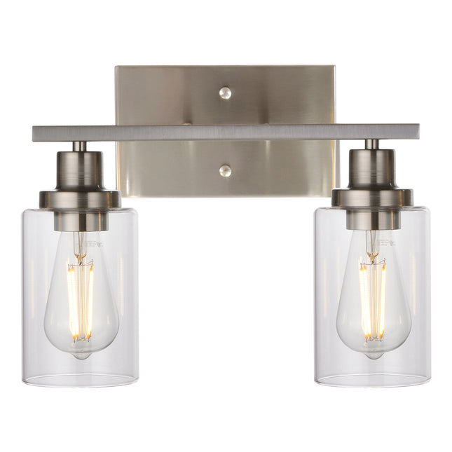 MELUCEE Metal Wall Lights with Clear Glass Shade 2 Heads Bathroom Light Fixtures Brushed Nickel