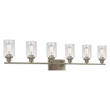 MELUCEE Modern Bathroom Vanity Light Fixtures 6-Light Brushed Nickel Contemporary Wall Light with Glass Shade