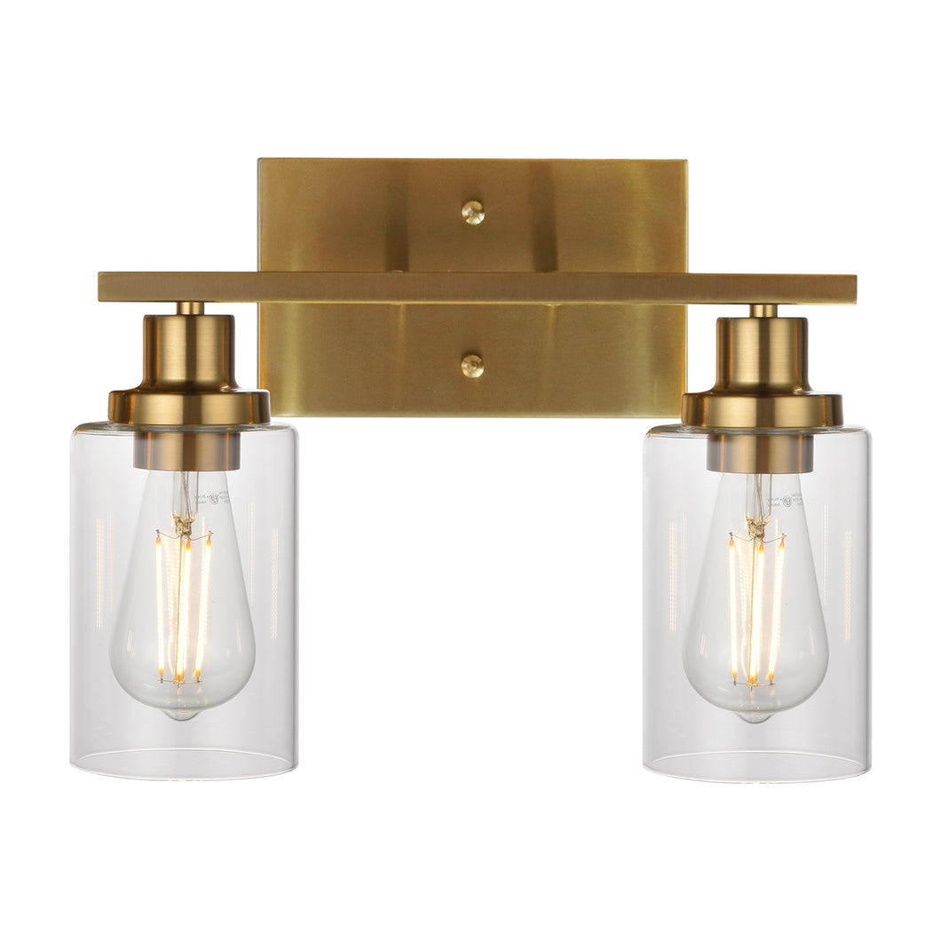 MELUCEE 2-Light Wall Sconce Brass Vanity Light Fixture Modern Style with Clear Glass Shade