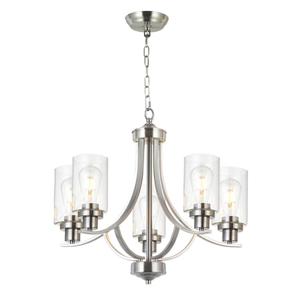 MELUCEE 5-Light Chandelier with Clear Glass Shade, Brushed Nickel/Black/Oil Rubbed Bronze