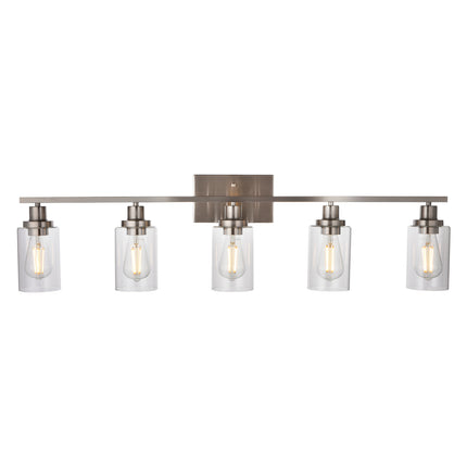 MELUCEE 5-Light Bathroom Vanity Light Brushed Nickel Wall Sconce Modern Light Fixtures Wall Mount with Clear Glass Shade