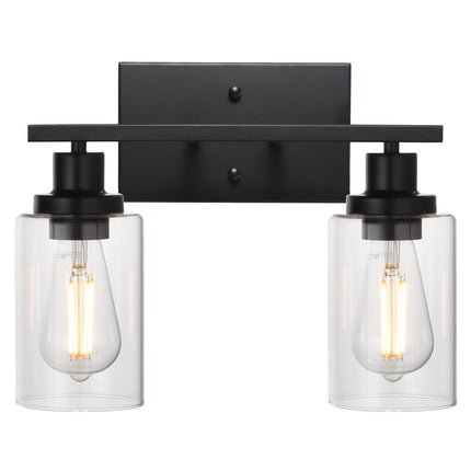 MELUCEE 2-Light Black Wall Sconce Industrial Vintage with Clear Glass Shade and Metal Base
