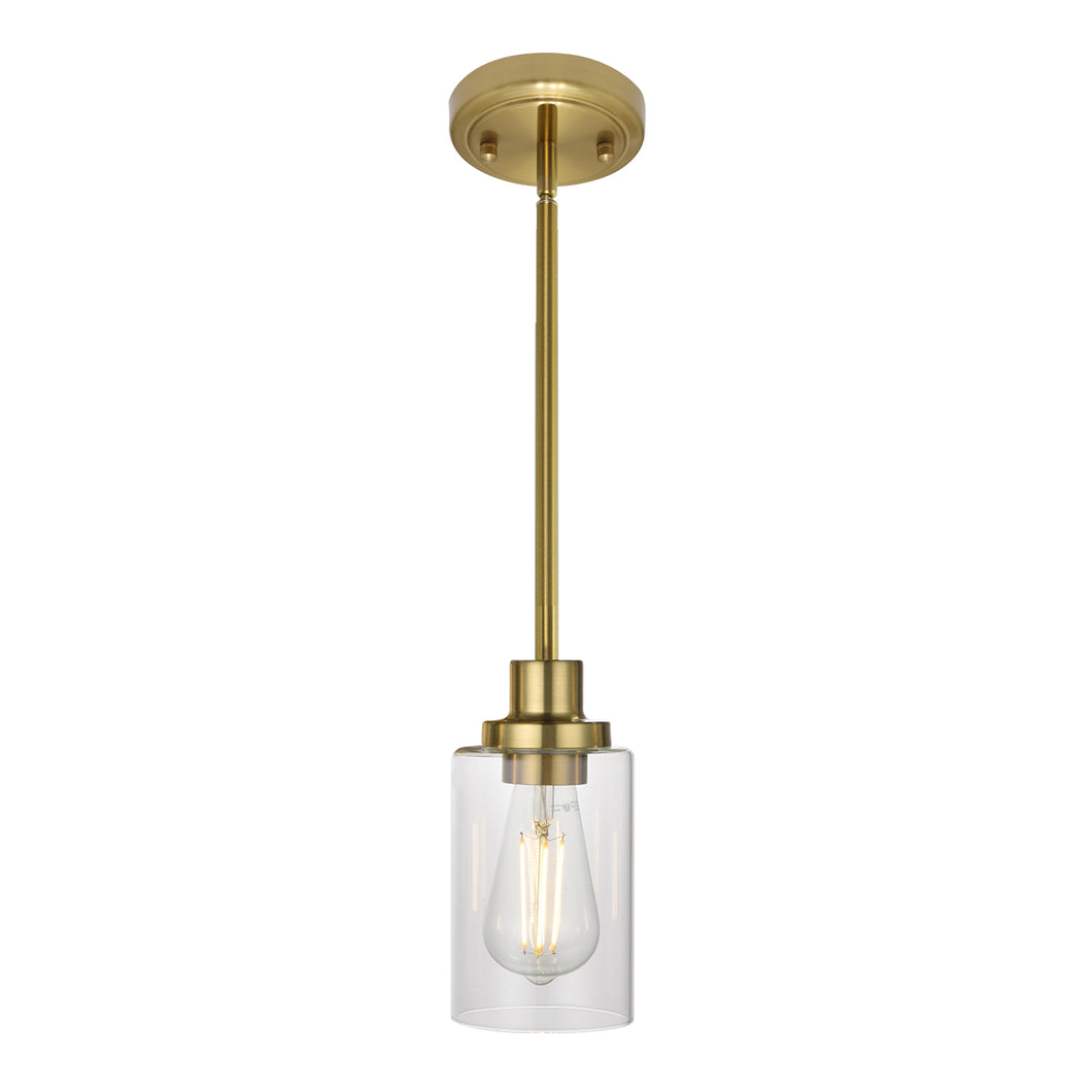 MELUCEE 1-Light Modern Pendant Light Brass Finish with Clear Glass Shade