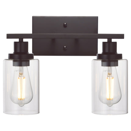 MELUCEE 2-Light Industrial Bathroom Lighting Oil Rubbed Bronze with Clear Glass Shade