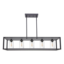 Load image into Gallery viewer, MELUCEE 5-Light Kitchen Island Lighting Rectangle Dining Room Chandelier Black Finish with Seeded Glass Shade
