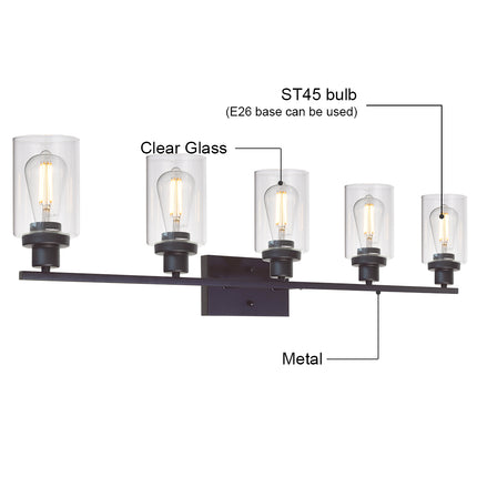 5-Light Wall Light Fixtures MELUCEE Vanity Lights Bathroom Fixtures Oil Rubbed Bronze Finished with Clear Glass
