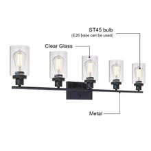 Load image into Gallery viewer, MELUCEE 40 Inches Length 5-Light Bathroom Vanity Light Fixtures Black Industrial Wall Sconce Lighting with Clear Glass Shade
