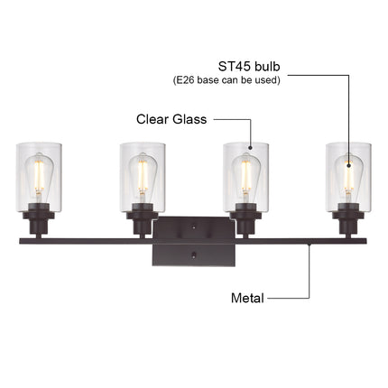 MELUCEE 4 Lights Wall Sconce Lighting Oil Rubbed Bronze Finished with Clear Glass
