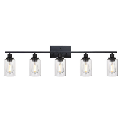 MELUCEE 40 Inches Length 5-Light Bathroom Vanity Light Fixtures Black Industrial Wall Sconce Lighting with Clear Glass Shade