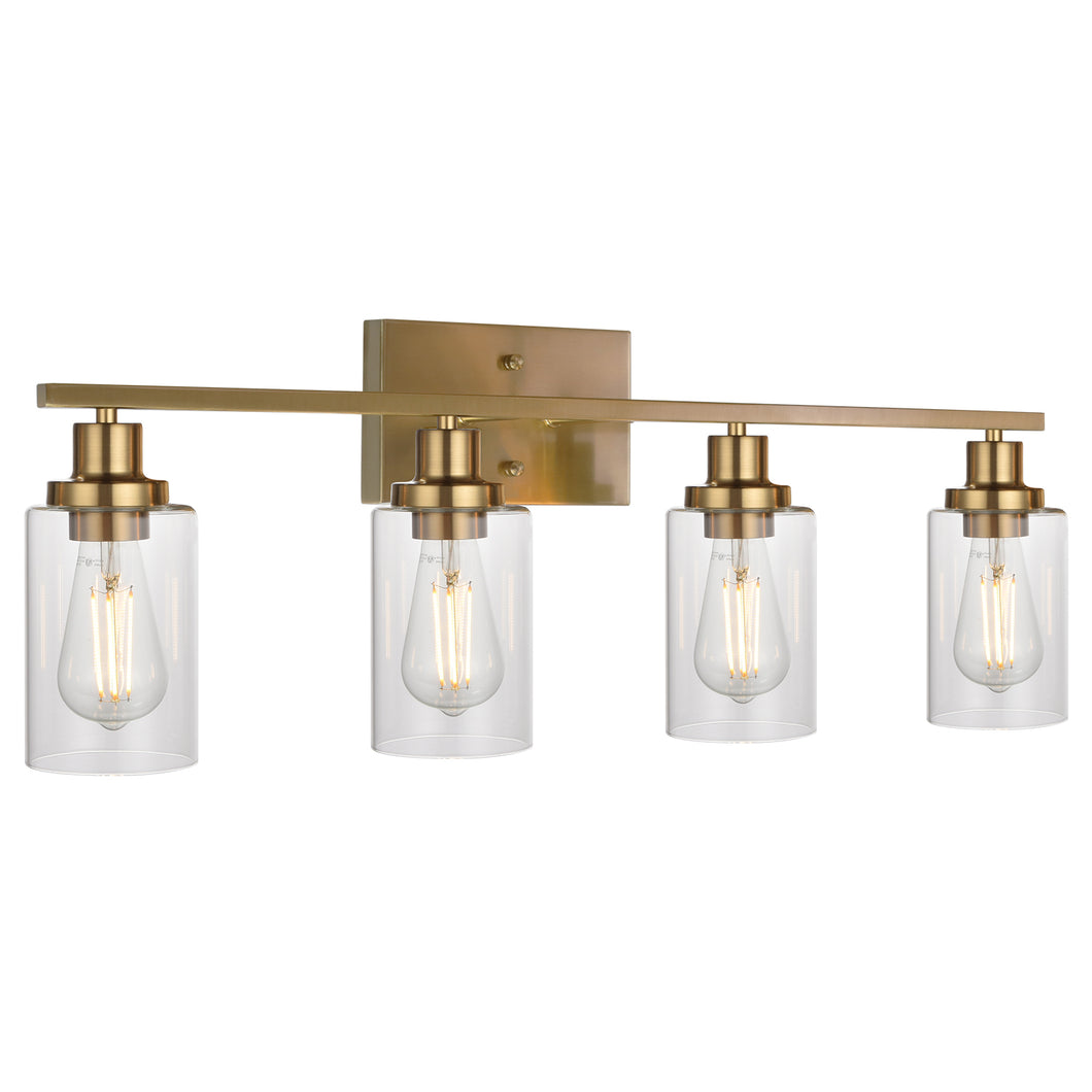 MELUCEE Brass Vanity Lights Wall Sconce 4-Light, Bathroom Light Fixtures with Clear Glass Shade