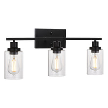 Load image into Gallery viewer, MELUCEE Bathroom Vanity Light Fixtures 3 Lights Wall Sconce Black with Clear Glass Shade
