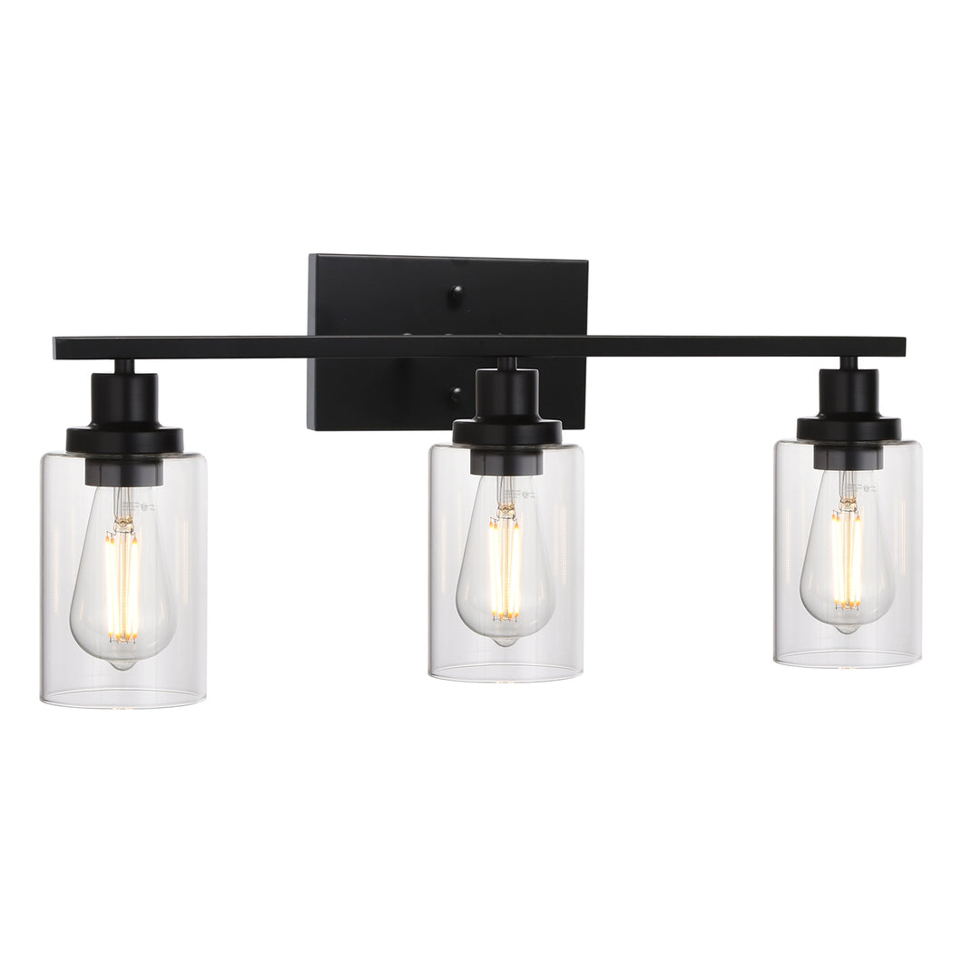 MELUCEE Bathroom Vanity Light Fixtures 3 Lights Wall Sconce Black with Clear Glass Shade