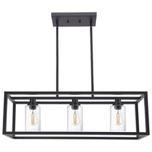 Load image into Gallery viewer, MELUCEE 3 Lights Black Dining Room Chandelier Hanging Light Fixture Modern Kitchen Island Linear Lighting Farmhouse Chandelier with Seeded Glass Shade
