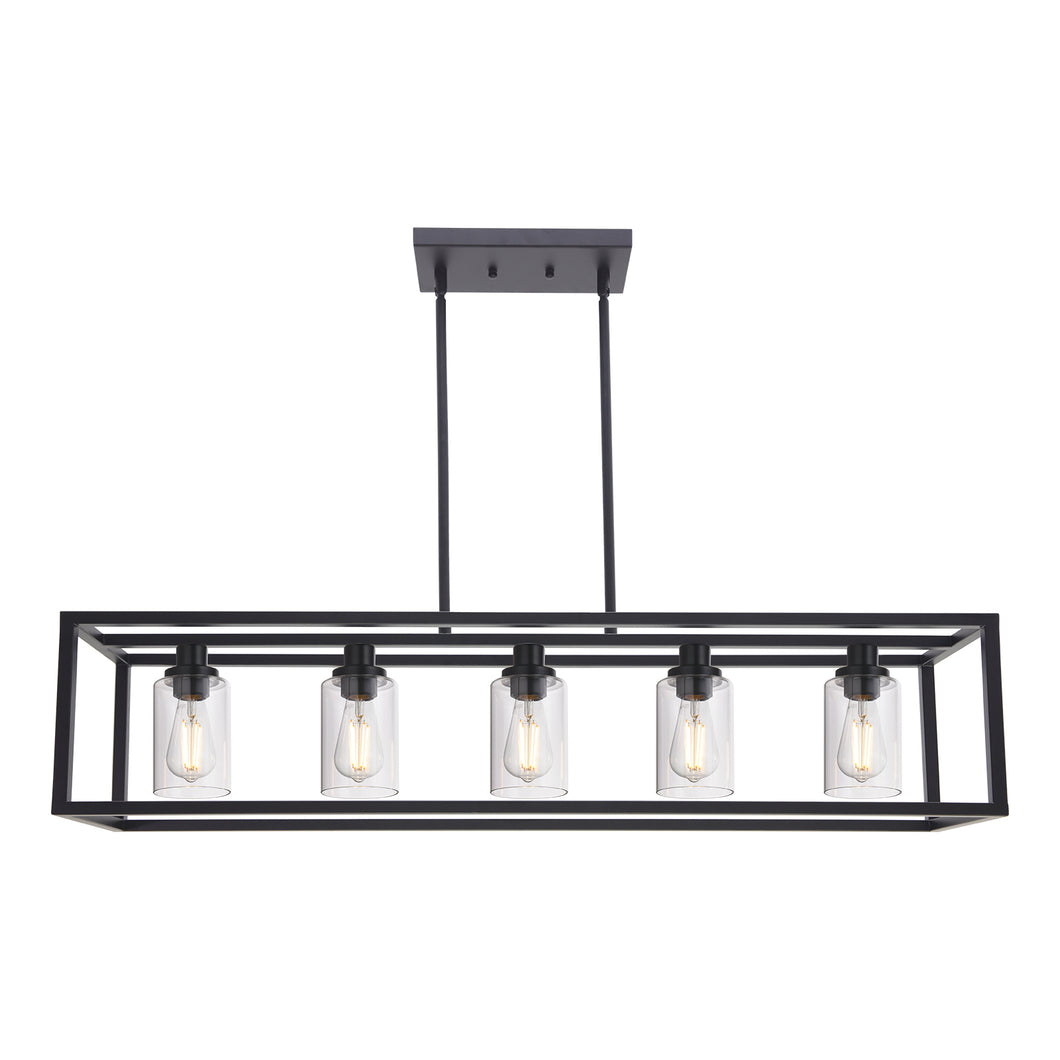 MELUCEE 41 Inches Length Industrial Chandelier for Kitchen Island, 5-Light Rectangle Dining Room Lighting Fixtures Hanging Black Finish