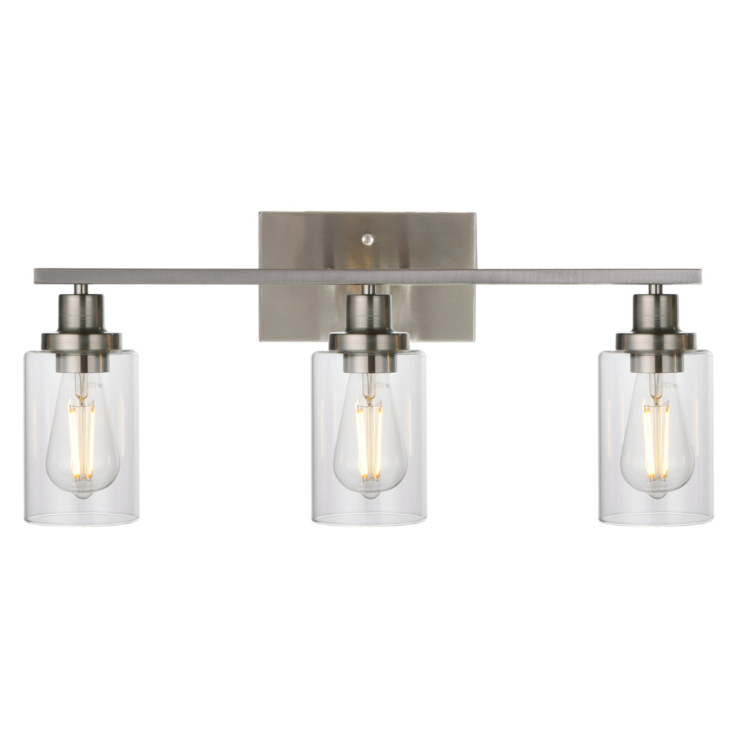 MELUCEE 3 Lights Wall Sconce Brushed Nickel Finished Modern Bathroom Vanity Light Fixtures with Clear Glass Shade