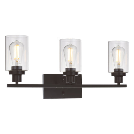 MELUCEE 3 Light Bathroom Vanity Light Oil Rubbed Bronze, Industrial Wall Light Fixture with Clear Glass Shade