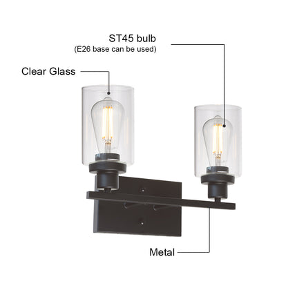 MELUCEE 2-Light Industrial Bathroom Lighting Oil Rubbed Bronze with Clear Glass Shade