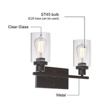 Load image into Gallery viewer, MELUCEE 2-Light Industrial Bathroom Lighting Oil Rubbed Bronze with Clear Glass Shade
