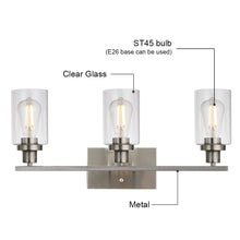 Load image into Gallery viewer, MELUCEE 3 Lights Wall Sconce Brushed Nickel Finished Modern Bathroom Vanity Light Fixtures with Clear Glass Shade
