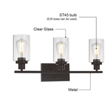 Load image into Gallery viewer, MELUCEE 3 Light Bathroom Vanity Light Oil Rubbed Bronze, Industrial Wall Light Fixture with Clear Glass Shade
