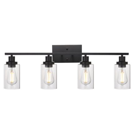 MELUCEE 4 Lights Sconces Wall Lighting Black with Clear Glass Shade, Industrial Bathroom Light Fixtures