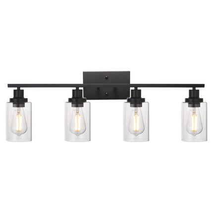 MELUCEE 4 Lights Sconces Wall Lighting Black with Clear Glass Shade, Industrial Bathroom Light Fixtures