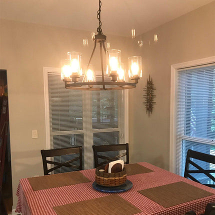 MELUCEE 6-Light Glass Chandelier Farmhouse Lighting, Kitchen Island Lighting Dining Room Light Fixtures Hanging