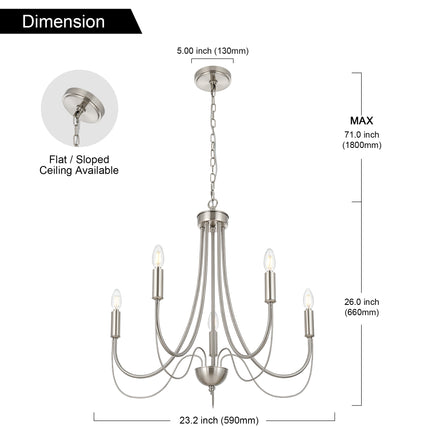 MELUCEE 5-Light/7-Light French Country Chandelier Farmhouse Dining Room Light Fixture Over Table, Black/Brushed Nickel