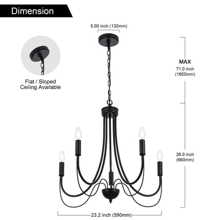 MELUCEE 5-Light/7-Light French Country Chandelier Farmhouse Dining Room Light Fixture Over Table, Black/Brushed Nickel