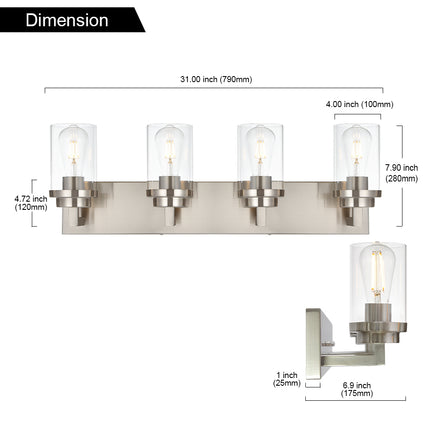 MELUCEE 2/3/4/5/6 Lights Bathroom Lighting Fixtures Over Mirror, Brushed Nickel Finish
