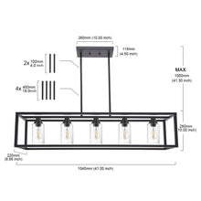Load image into Gallery viewer, MELUCEE 5-Light Kitchen Island Lighting Rectangle Dining Room Chandelier Black Finish with Seeded Glass Shade
