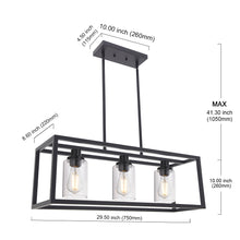 Load image into Gallery viewer, MELUCEE Kitchen Island Lighting 3 Lights Farmhouse Chandelier, Black Pendant Lighting with Clear Glass Shade
