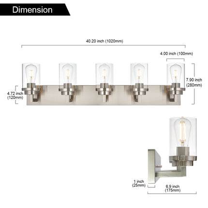 MELUCEE 2/3/4/5/6 Lights Bathroom Lighting Fixtures Over Mirror, Brushed Nickel Finish