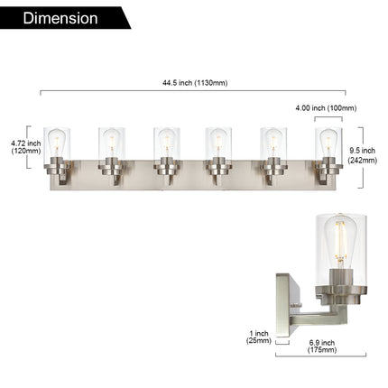 MELUCEE 2/3/4/5/6 Lights Bathroom Lighting Fixtures Over Mirror, Brushed Nickel Finish