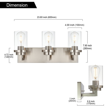 MELUCEE 2/3/4/5/6 Lights Bathroom Lighting Fixtures Over Mirror, Brushed Nickel Finish