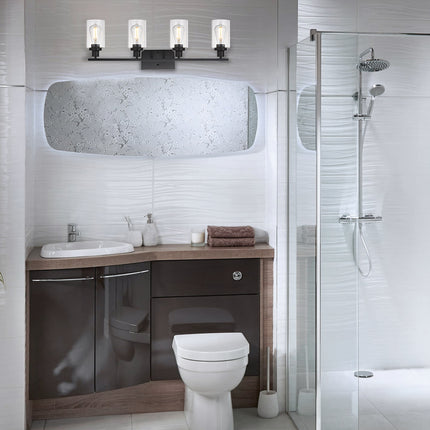 MELUCEE 4 Lights Sconces Wall Lighting Black with Clear Glass Shade, Industrial Bathroom Light Fixtures