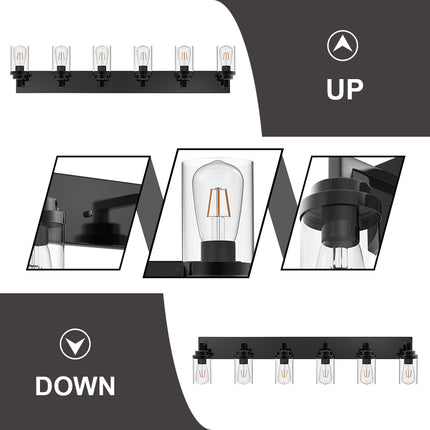 MELUCEE 2/3/4/5/6 Lights Bathroom Lighting Fixtures Over Mirror, Black Finish