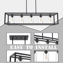 Load image into Gallery viewer, MELUCEE 5-Light Kitchen Island Lighting Rectangle Dining Room Chandelier Black Finish with Seeded Glass Shade
