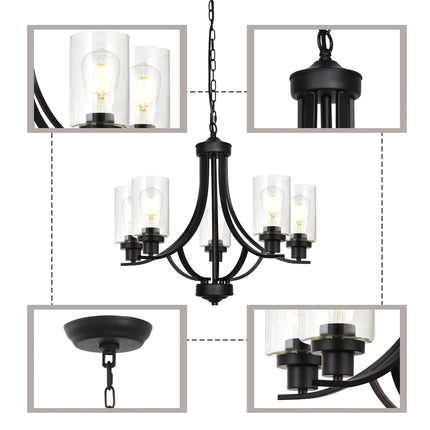 MELUCEE 5-Light Chandelier with Clear Glass Shade, Brushed Nickel/Black/Oil Rubbed Bronze