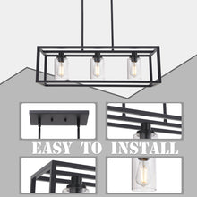 Load image into Gallery viewer, MELUCEE Kitchen Island Lighting 3 Lights Farmhouse Chandelier, Black Pendant Lighting with Clear Glass Shade
