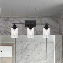 Load image into Gallery viewer, MELUCEE Bathroom Vanity Light Fixtures 3 Lights Wall Sconce Black with Clear Glass Shade
